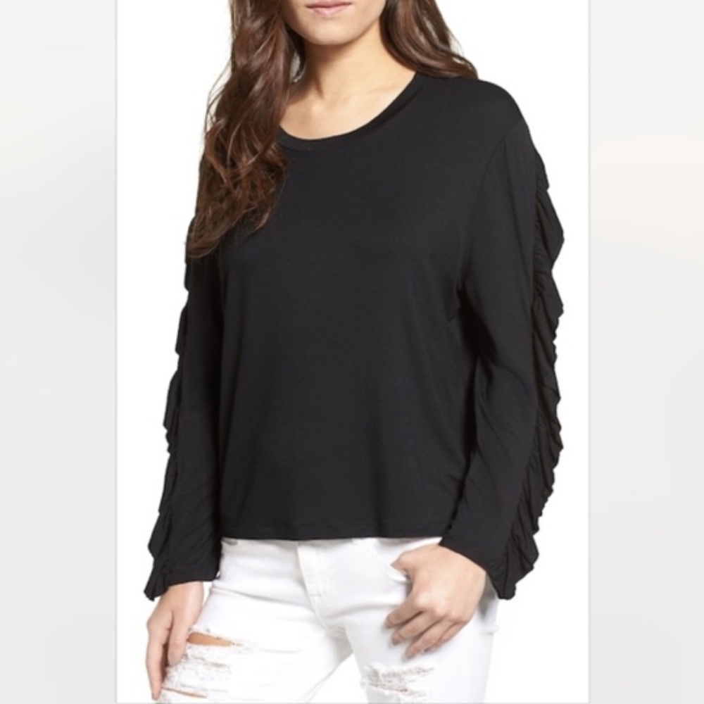 BP. Nordstrom Gray Ruffle Long Sleeve Pullover SM - Picture 6 of 8